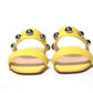 Bright Yellow Silver Wide Strap Studded Flat