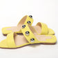 Bright Yellow Silver Wide Strap Studded Flat
