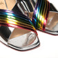 Silver Silver And Rainbow Stripe Mule Sandal