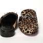 Black Brown Leapord Print Open Back Loafer