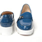 Blue And White Silver Logo Lock Boat Shoe