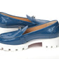 Blue And White Silver Logo Lock Boat Shoe