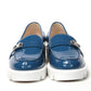 Blue And White Silver Logo Lock Boat Shoe