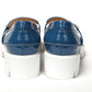 Blue And White Silver Logo Lock Boat Shoe