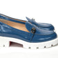 Blue And White Silver Logo Lock Boat Shoe