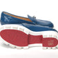 Blue And White Silver Logo Lock Boat Shoe