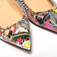 Silver Multi Print Embellished Flat Patent Point Shoe