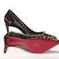 Brown Silver Leopard  Nappa And Mesh Studded High Heels Pumps