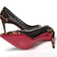 Brown Silver Leopard  Nappa And Mesh Studded High Heels Pumps