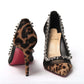 Brown Silver Leopard  Nappa And Mesh Studded High Heels Pumps