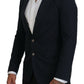 Chic Blue Single Breasted Formal Blazer