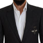 Elegant Gray Single Breasted Wool Blazer