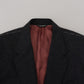 Elegant Gray Single Breasted Wool Blazer