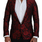 Elegant Red Floral Jacquard Blazer