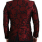 Elegant Red Floral Jacquard Blazer
