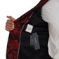 Elegant Red Floral Jacquard Blazer