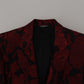 Elegant Red Floral Jacquard Blazer