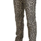 Elegant Beige Leopard Print Pants