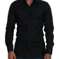 Elegant Slim Fit Black Cotton Dress Shirt