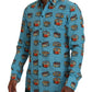 Elegant Light Blue Printed Casual Shirt