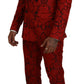 Italian Designer Slim Fit Red Jacquard Suit