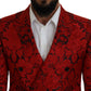 Italian Designer Slim Fit Red Jacquard Suit