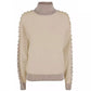 Beige Metallic Sleeve Turtleneck Sweater