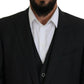 Elegant Black Wool Silk 3-Piece Martini Suit
