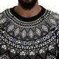 Elegant Black Embellished Cotton Sweater