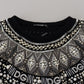 Elegant Black Embellished Cotton Sweater