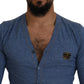 Elegant Blue Cotton Cardigan Sweater