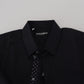 Elegant Black Silk Blend Dress Shirt
