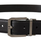 Elegant Black Leather Belt with Metal Buckle