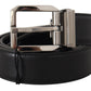 Elegant Black Leather Belt with Metal Buckle