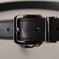 Elegant Black Leather Belt with Metal Buckle