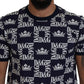 Elegant Crown Print Crewneck Tee in Blue