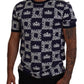 Elegant Crown Print Crewneck Tee in Blue