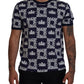 Elegant Crown Print Crewneck Tee in Blue