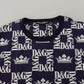 Elegant Crown Print Crewneck Tee in Blue