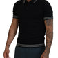 Elegant Black Silk Polo T-Shirt with White Detailing