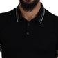 Elegant Black Silk Polo T-Shirt with White Detailing