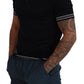 Elegant Black Silk Polo T-Shirt with White Detailing