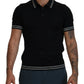 Elegant Black Silk Polo T-Shirt with White Detailing
