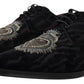 Elegant Black Derby Shoes with Heart Embroidery
