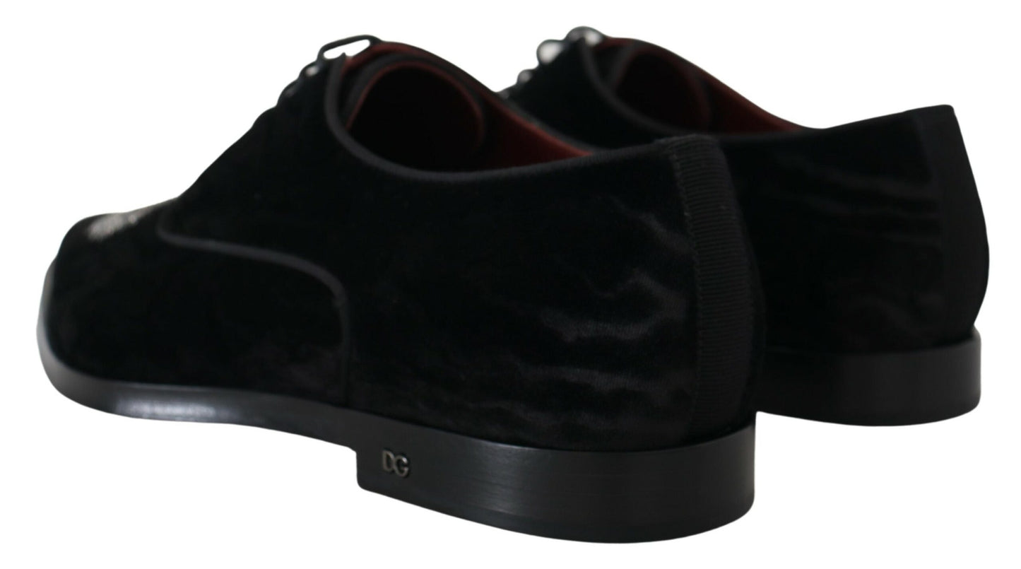 Elegant Black Derby Shoes with Heart Embroidery