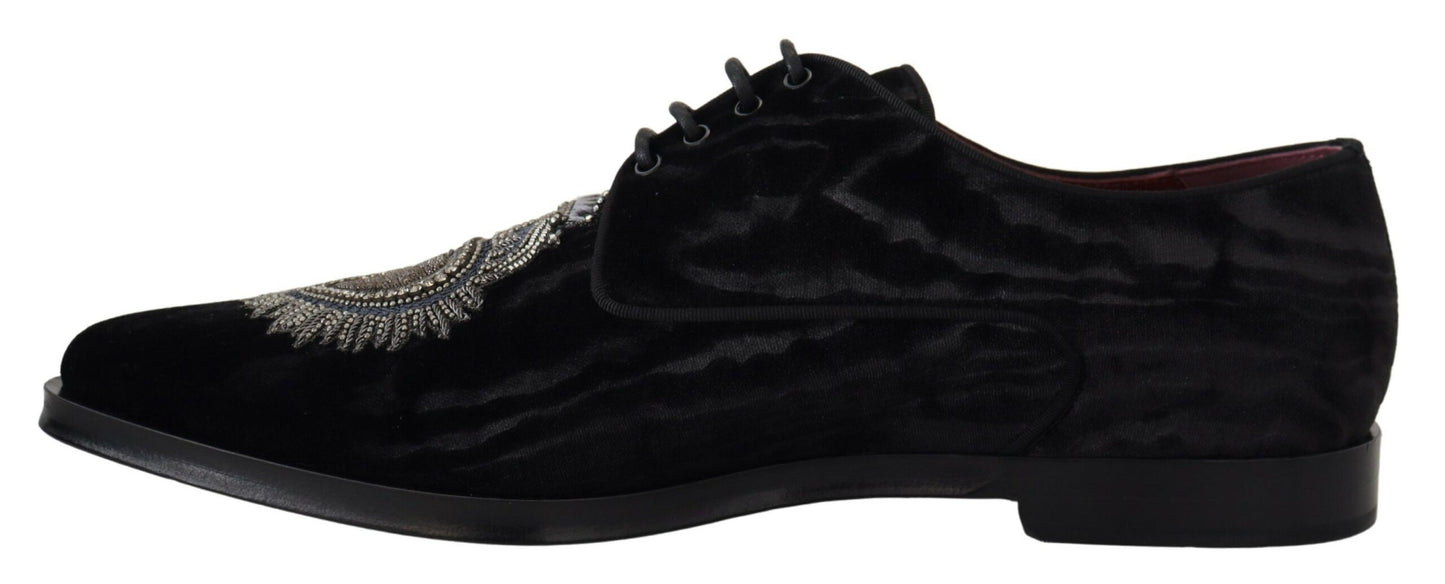 Elegant Black Derby Shoes with Heart Embroidery
