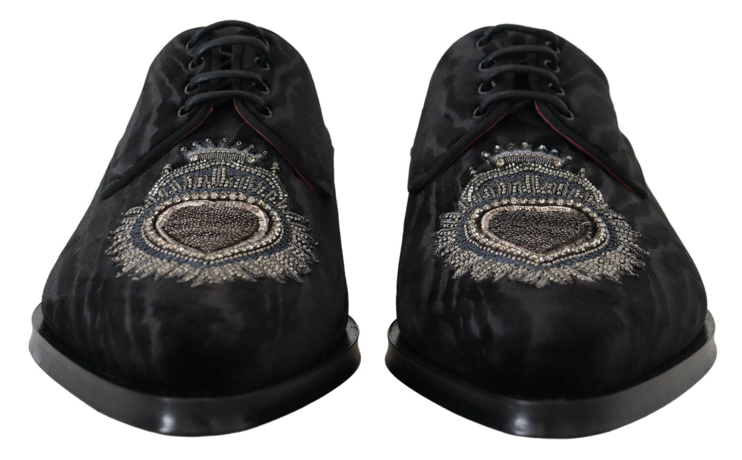 Elegant Black Derby Shoes with Heart Embroidery
