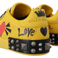 Exquisite Yellow Leather Casual Sneakers