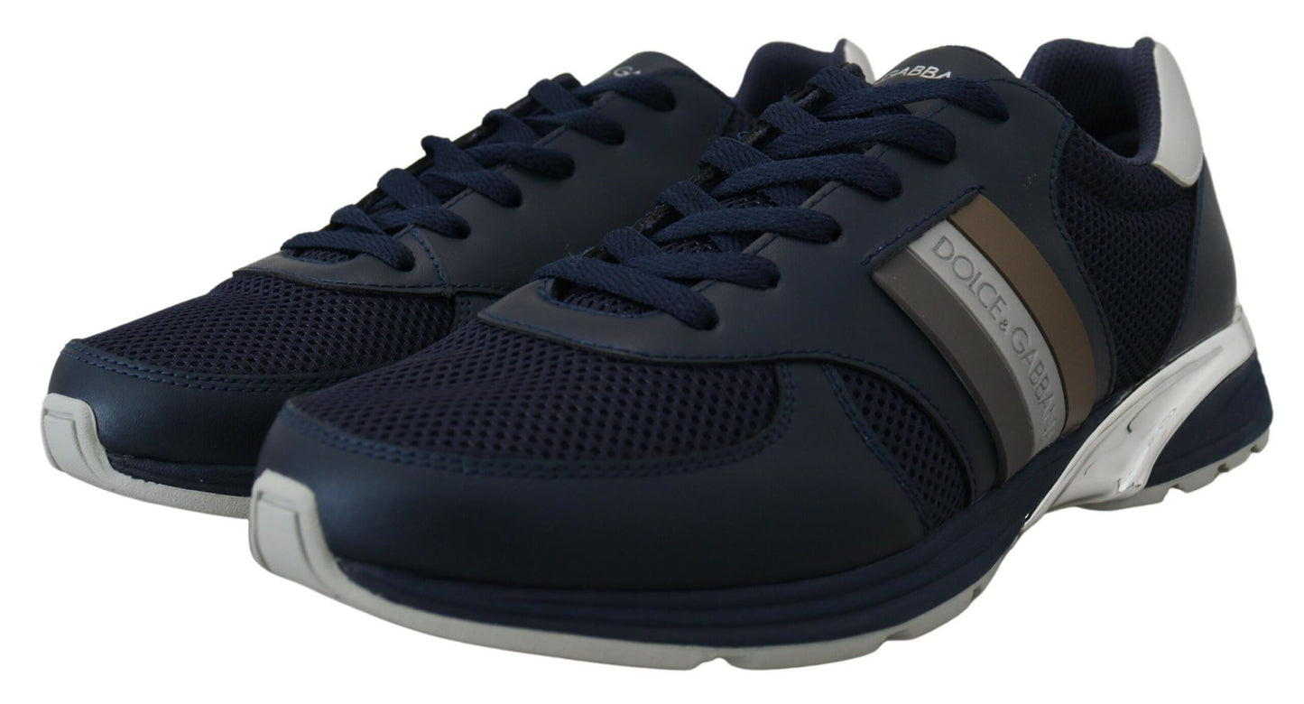 Elegant Blue Low Top Leather Sneakers
