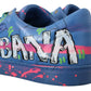 Handpainted Blue Leather Low Top Sneakers